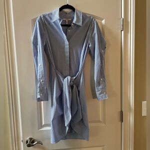 Derek Lam 10 Crosby Blue Striped Shirt Dress Tie Waist Cotton Size 6